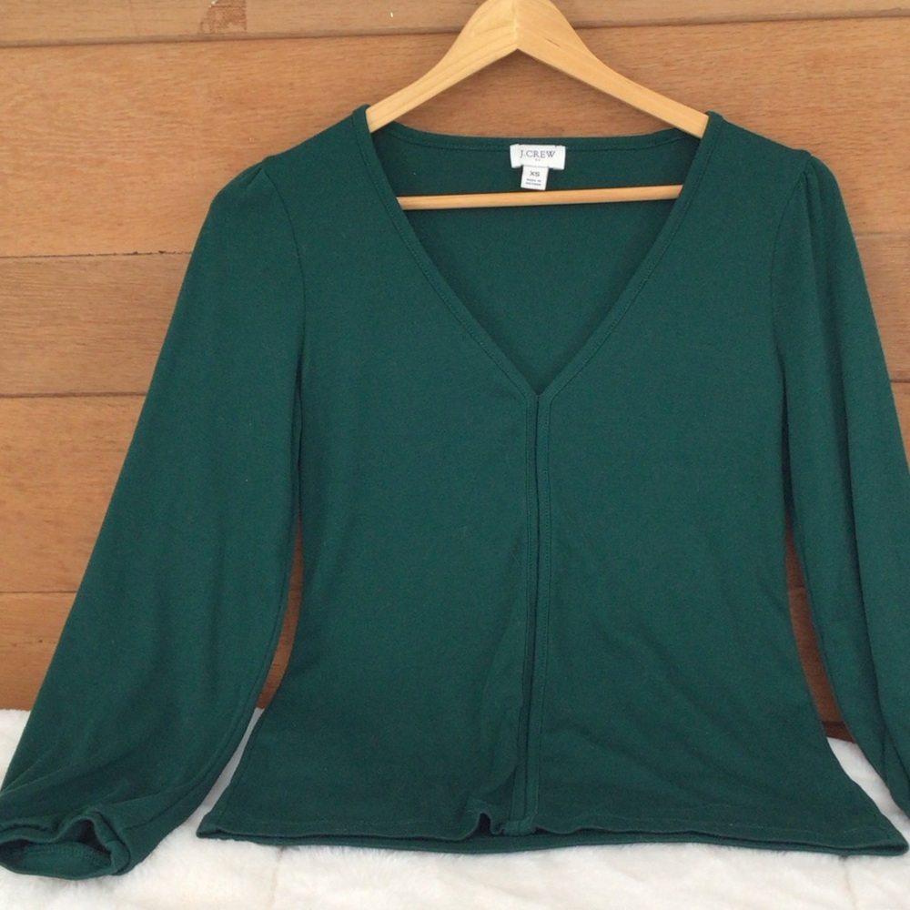 J.Crew Deep Emerald Green V-Neck Blouse XS